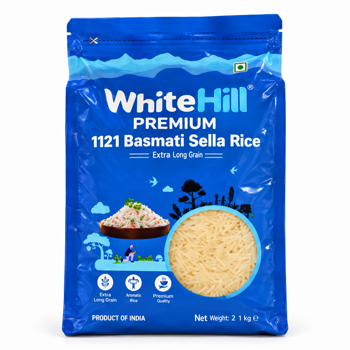 WHITE HILL Рис селла басмати Премиум, экстрадлинный 1 кг Индийский