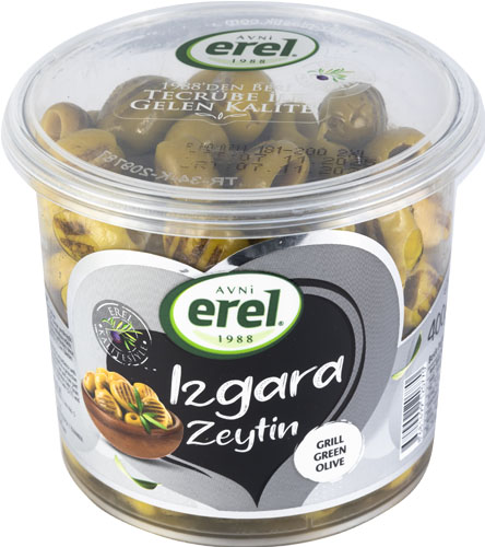 EREL Оливки на гриле 400 гр, калибровка 2XL (181-200 шт/кг)