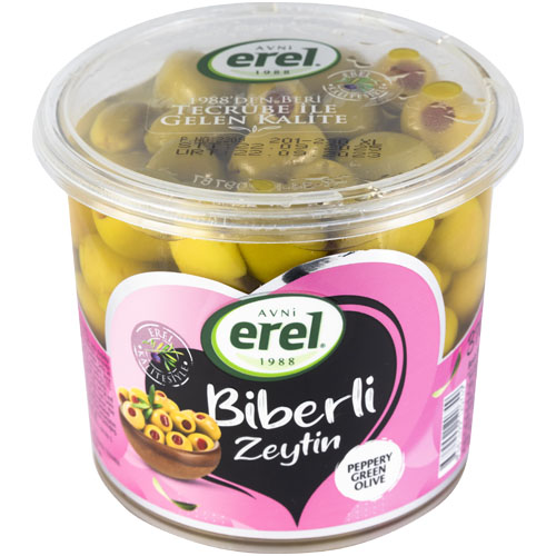 EREL Оливки фаршированные с перцем 400 гр, калибровка XL (201-230 шт/кг)