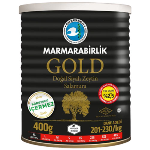 MARMARABIRLIK GOLD 400 гр маслины в рассоле калибровка XL 201-230 шт/кг