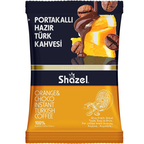 SHAZEL 100 гр растворимый Турецкий кофе с апельсином (PORTAKALLI HAZIR TÜRK KAHVESİ 1/16*4)