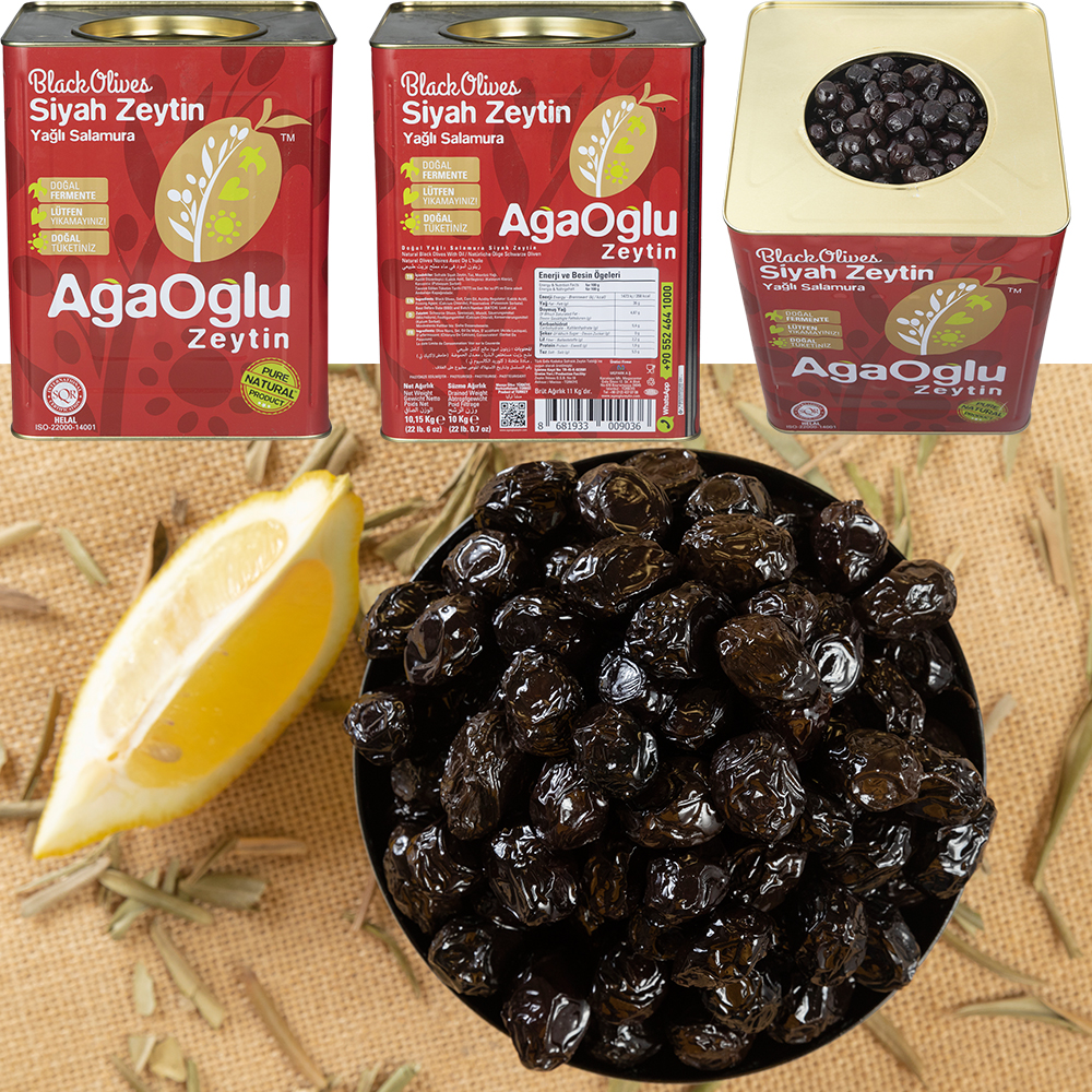 AGAOGLU Вяленые маслины 10 кг, калибровка XL/L (231-260 шт/кг), жестяная банка