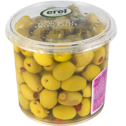 EREL Оливки фаршированные с перцем 400 гр, калибровка XL (201-230 шт/кг)