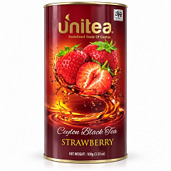 UNITEA Чёрный чай 100 г Клубника тубус