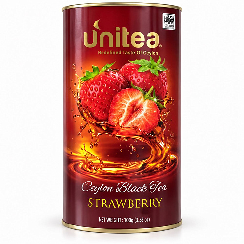 UNITEA Чёрный чай 100 г Клубника тубус
