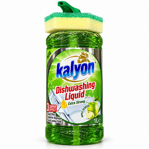 KALYON Средство для мытья посуды «Яблоко» с губкой, 1 л