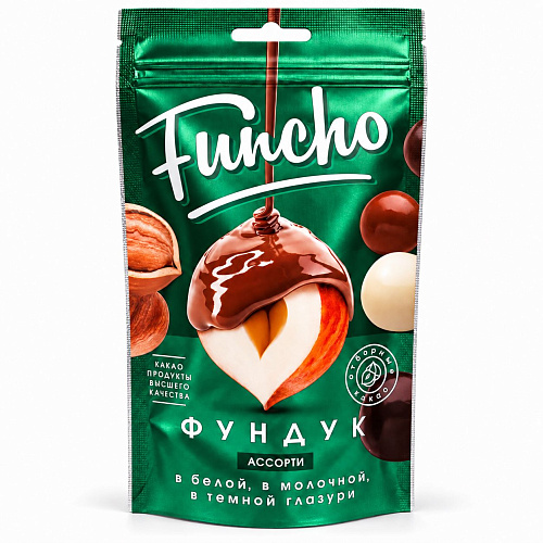 FUNCHO 100 г Фундук Ассорти в белой молочной темной кондитерской глазури