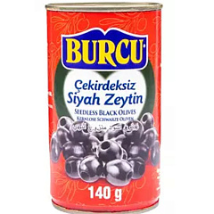 BURCU Маслины без косточек 140 гр (CEKIRDEKSIZ SIYAH ZEYTIN TENEKE 1/24)