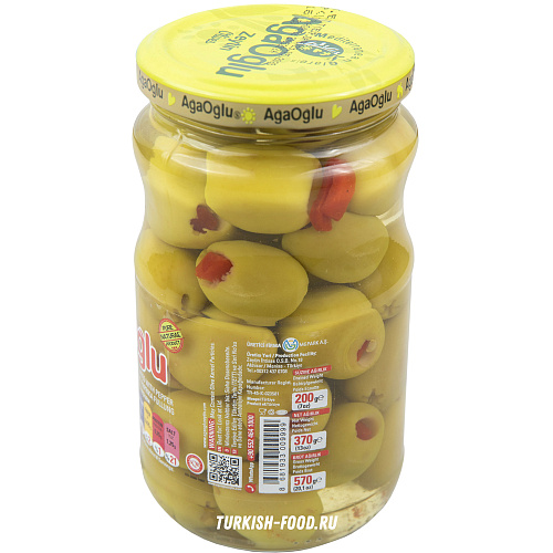 AGAOGLU Оливки фаршированные с перцем 370 гр, калибровка 3XL (161-180 шт/кг), стекло