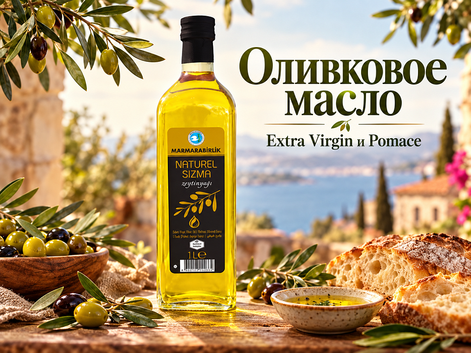 Оливковое масло MARMARABIRLIK с оливками и хлебом