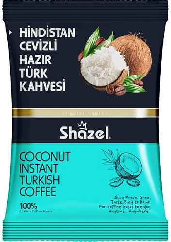 SHAZEL 100 гр растворимый Турецкий кофе с кокосом (HINDISTAN CEVIZLI HAZIR TURK KAHVESI 1/16*4)
