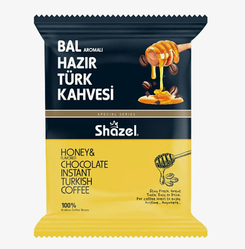 SHAZEL 100 гр растворимый Турецкий кофе с аромтом мёда (BALLI HAZIR TURK KAHVESI 1/16*4)
