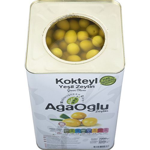 AGAOGLU Оливки коктейльные 4 кг калибровка 6/7XL (101-120 шт/кг), жестяная банка