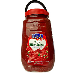 BURCU Перцовая паста 4200 гр сладкая для пластиковая банка (TATLI BIBER SALCASI PLASTIK 1/4)