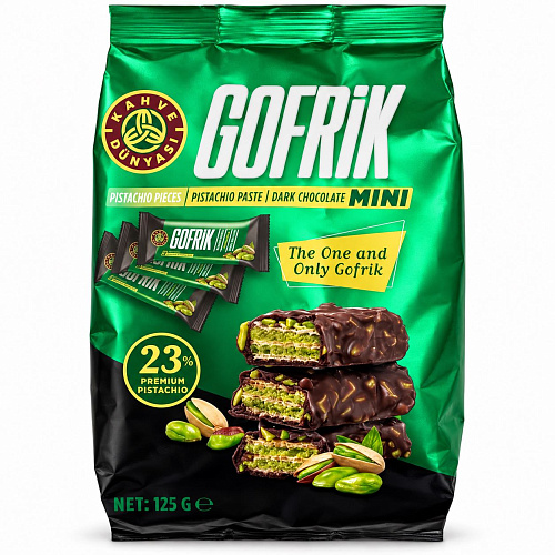 GOFRIK Мини вафли с фисташковой пастой в темном шоколаде 125 г
