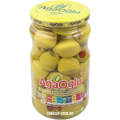 AGAOGLU Оливки фаршированные с перцем 370 гр, калибровка 3XL (161-180 шт/кг), стекло