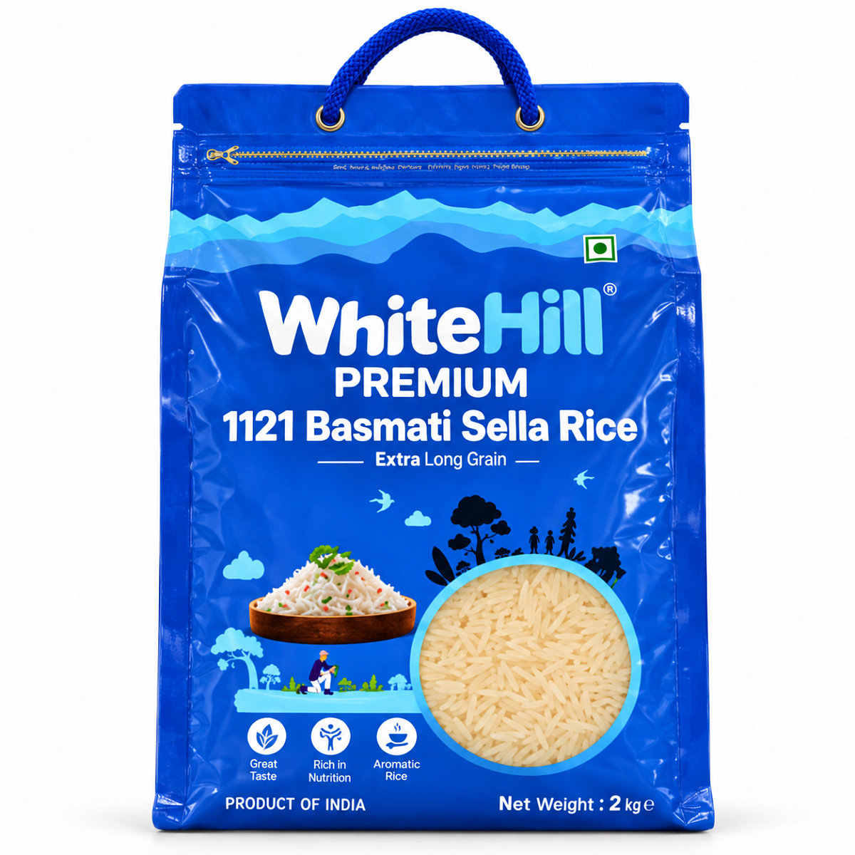 WHITE HILL Рис селла басмати Премиум, экстрадлинный 2 кг Индийский