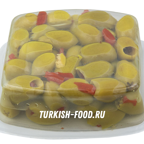 AGAOGLU Оливки фаршированные с перцем 170 гр, калибровка 3XL (161-180 шт/кг), вакуумная упаковка
