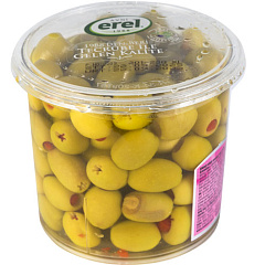 EREL Оливки фаршированные с перцем 400 гр, калибровка XL (201-230 шт/кг)