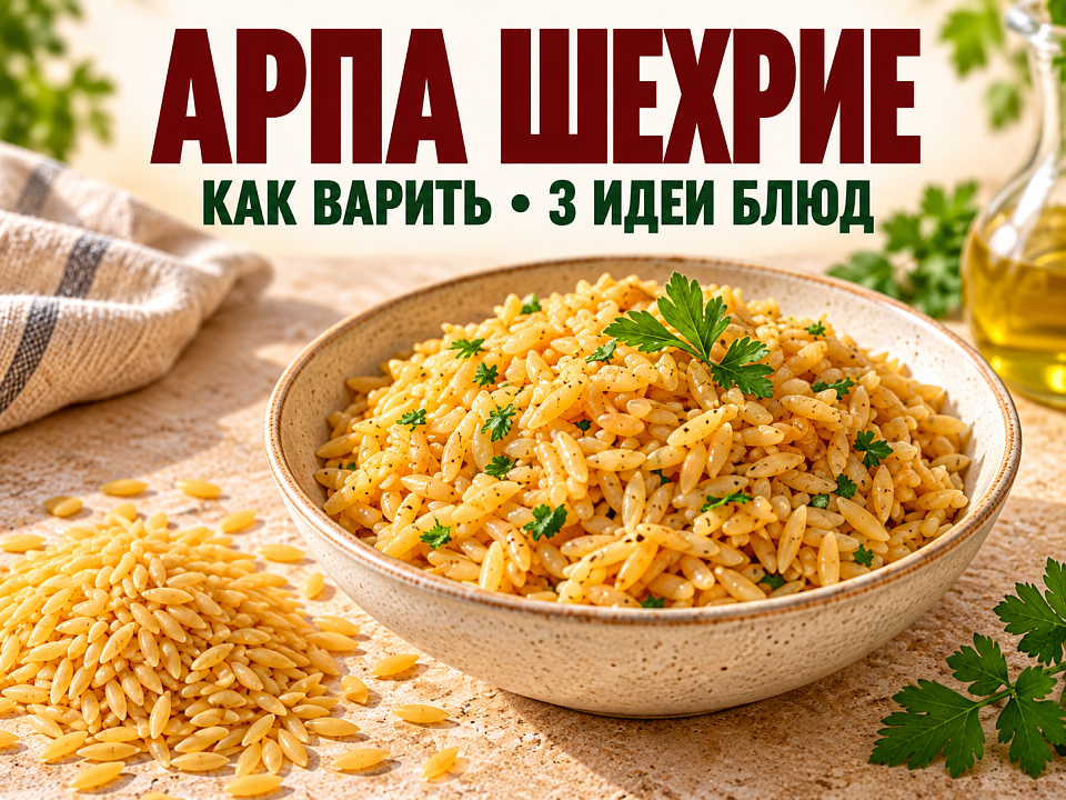 Золотистый пилав из арпа шехрие и сухие макароны ризони