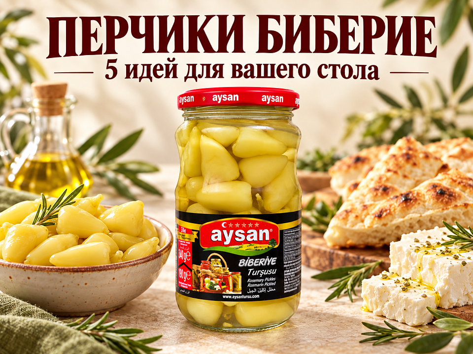 Перчики биберие AYSAN 340 г с хлебом, сыром и вариантами подачи