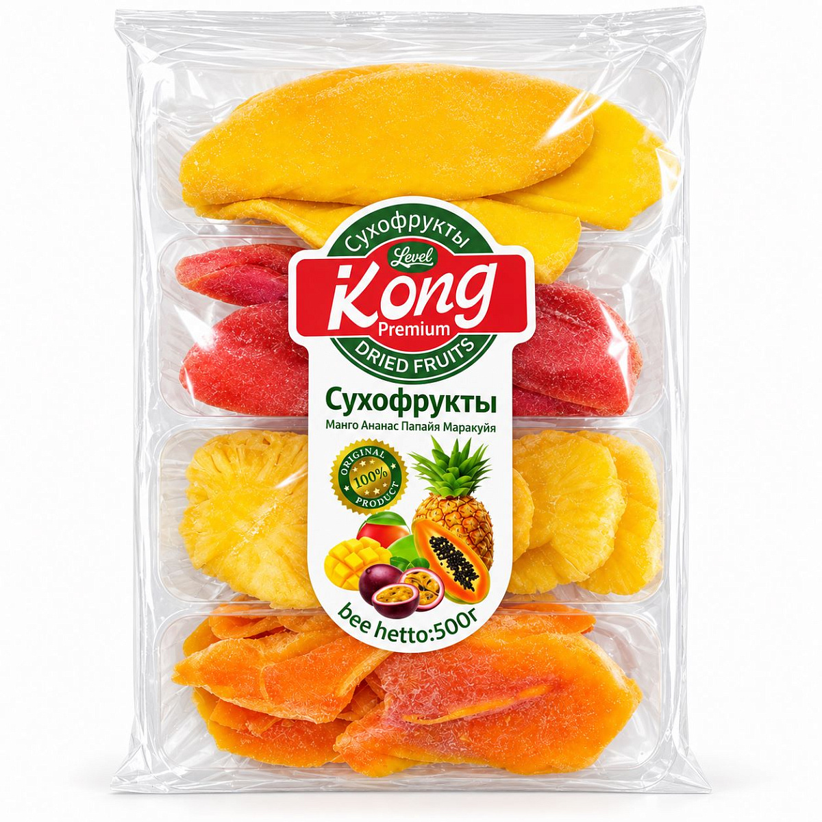 KONG Микс 500 г 4в1: Манго, маракуйя, ананас, папайя