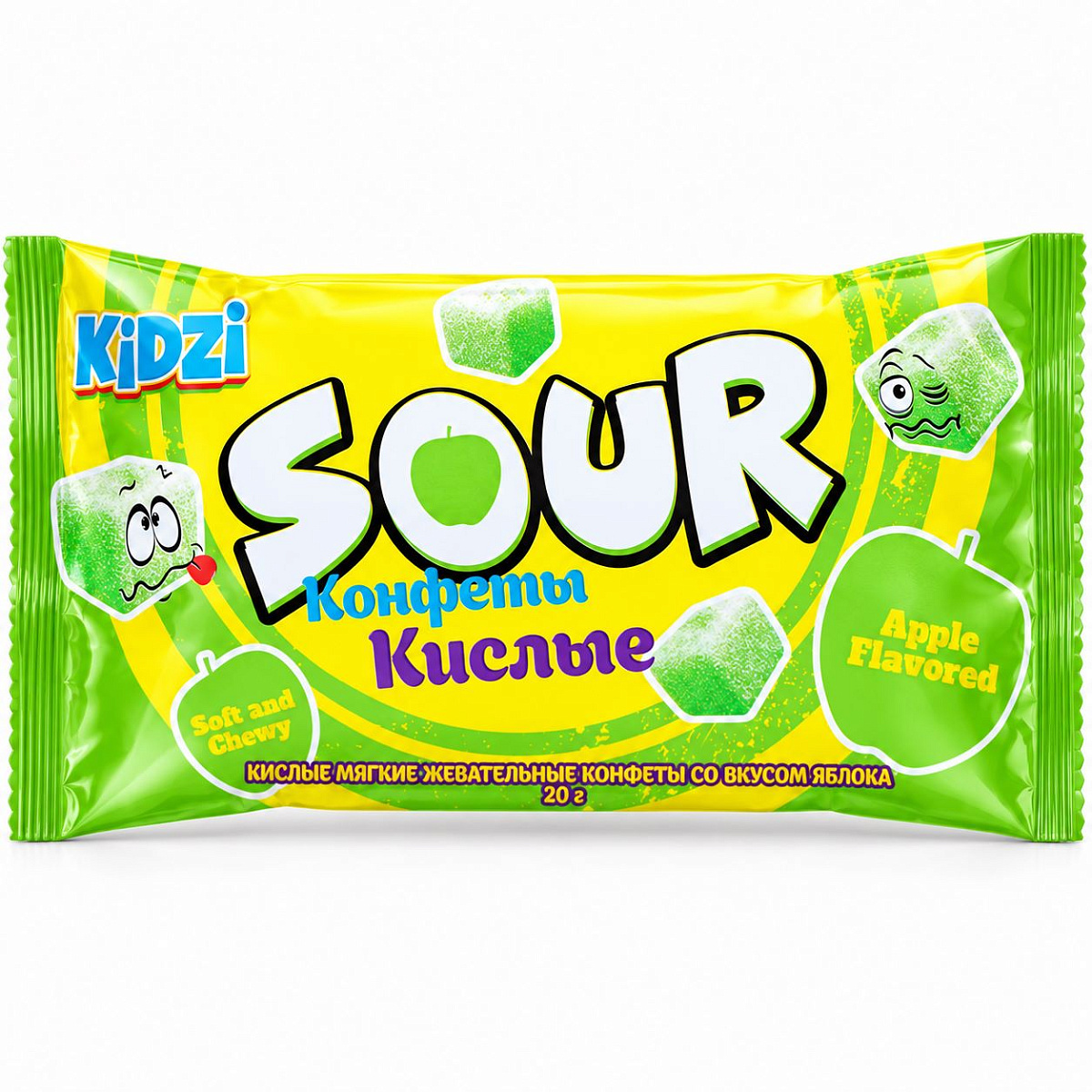 KIDZI Кислые конфеты со вкусом яблока 20 г