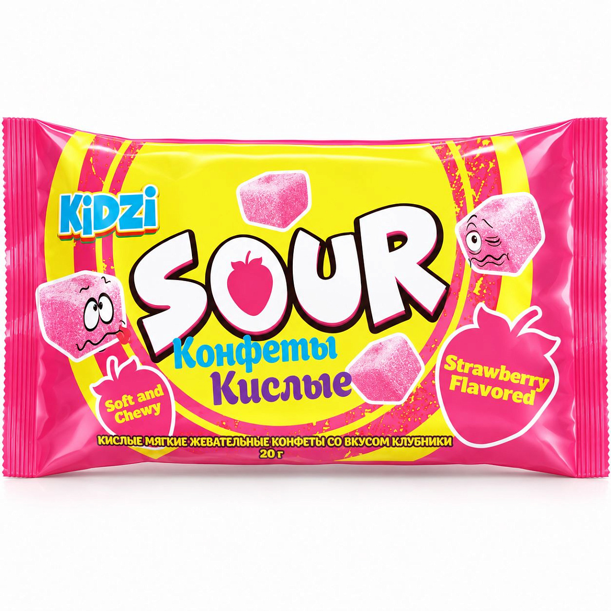 KIDZI Кислые конфеты со вкусом клубники 20 г